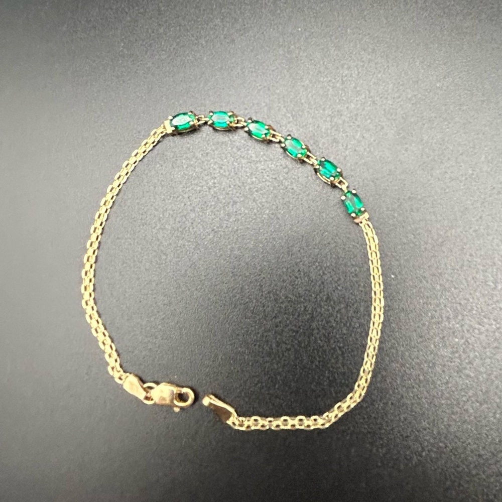 10K YG  Emerald Chain Link Bracelet Yellow Gold 10k 10KT 10kt 10 karat - Picture 10 of 10